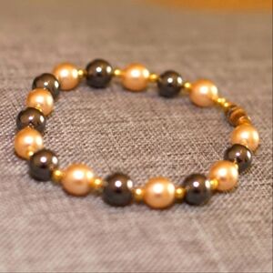 Champagne and Black Glass Pearls Bracelet - Pre-loved